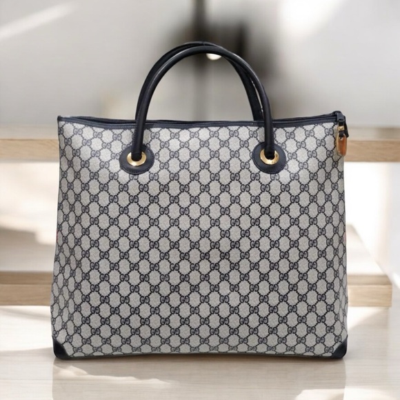 VTG. GUCCI XL BLUE MONOGRAM TOTE - Picture 1 of 5